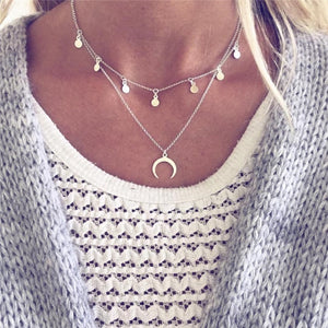Multilayer Silver Moon Necklace