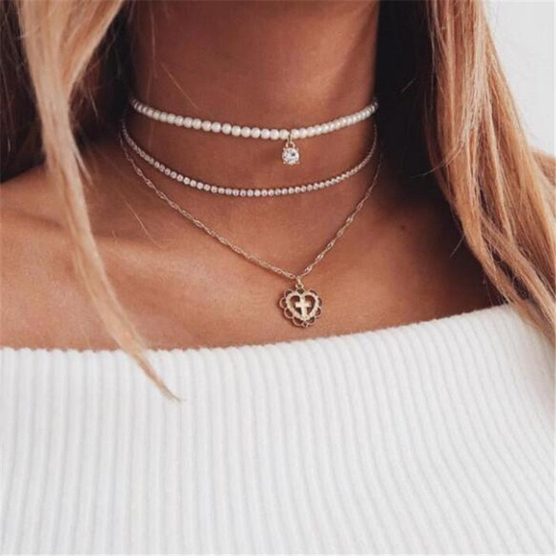 Layered Cross and Love Necklace
