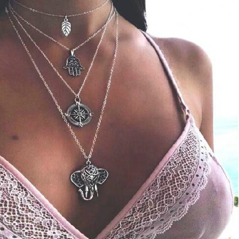 Vintage Layered Silver Metal Coin and Elephant