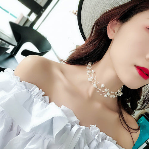 Multilayer Statement Pearl Choker Necklace