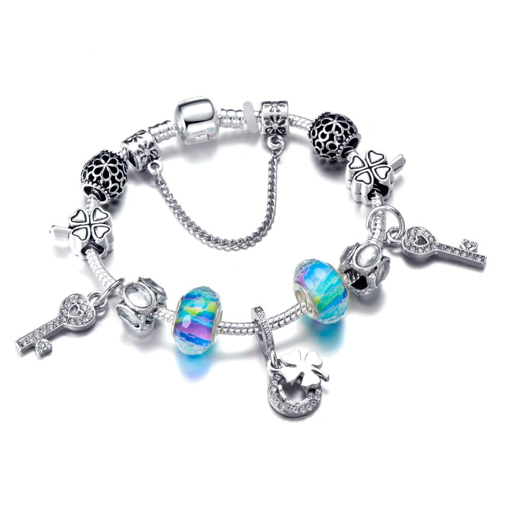 Key Silver Color Charms Bracelet