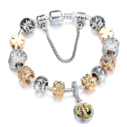 Vintage Silver Color Charm Bracelet with Tree of life Pendant & Gold Crystal Ball Brand Bracelet Dropshipping