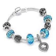 Load image into Gallery viewer, Silver Crystal Heart Charm Bracelet
