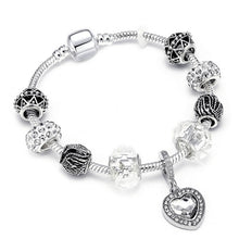 Load image into Gallery viewer, Silver Crystal Heart Charm Bracelet