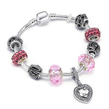 Load image into Gallery viewer, Silver Crystal Heart Charm Bracelet