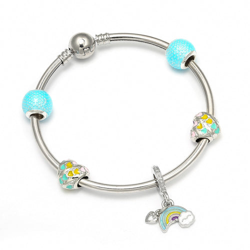 Silver Charm Bracelets with Rainbow