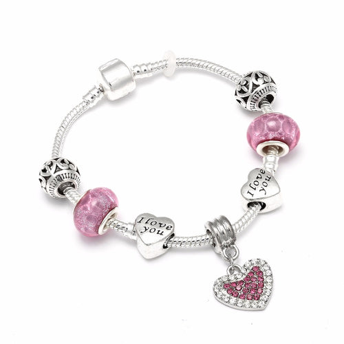 I LOVE YOU Silver Color Charm Bracelet