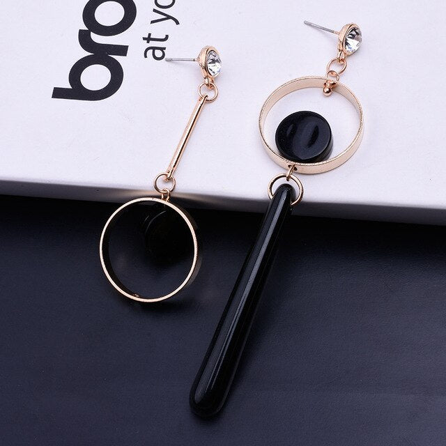 Asymmetry Gold Color Long Earrings