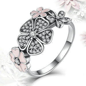 Silver Daisy Flower & Infinity Love Pave Finger Pandora Ring