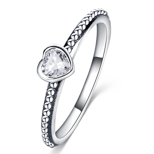 Silver Color Love Heart Pandora Ring