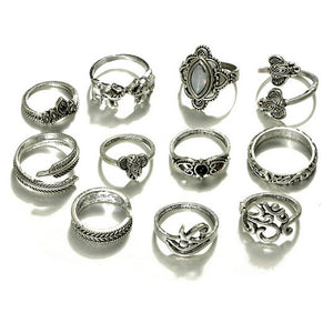 11pcs/set Vintage Hand Knuckle Opal Finger Ring