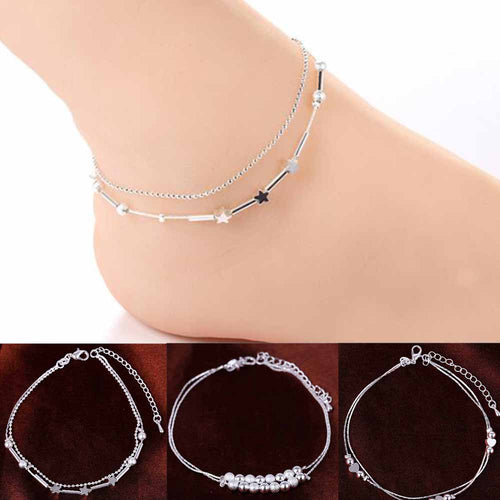 Jewelry Silver Plated Heart Beads Star Anklet Bangle